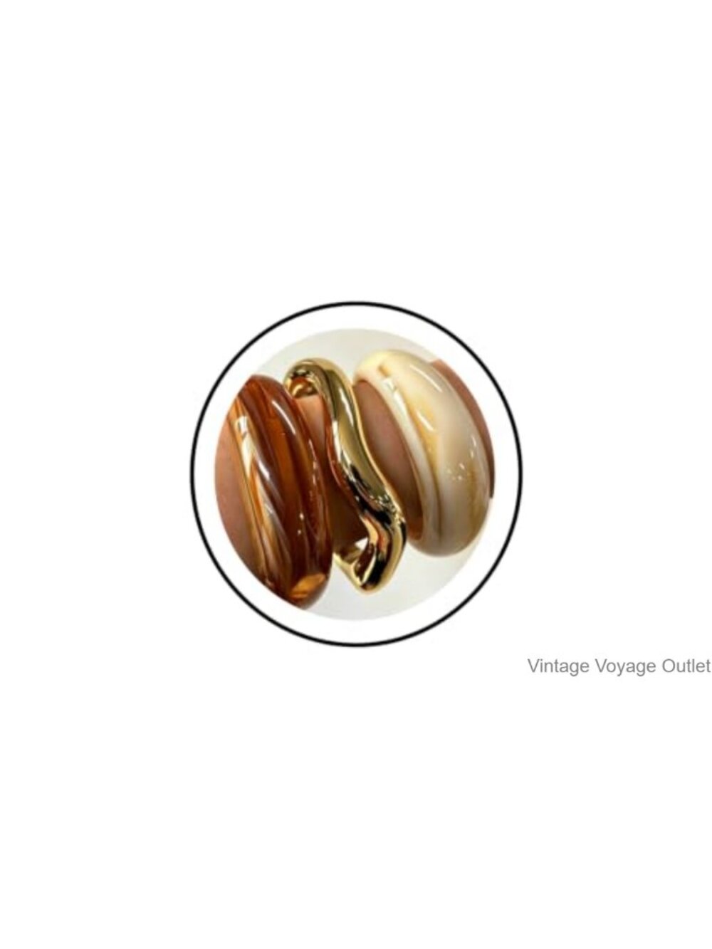3Pc Chunky Resin Bangle Set Gold Plated Wavy Cuff Stackable Bracelets